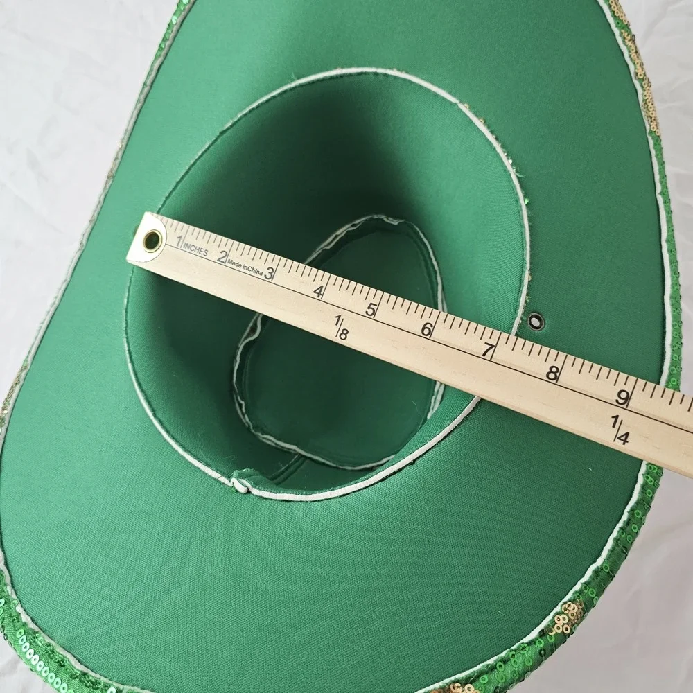 Celebrate NWT Cowboy Cowgirl Hat St. Patrick's Day Green Gold Sequin Shamrock OS